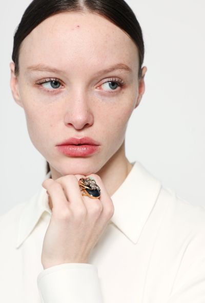 Vintage Fine Jewelry Art Nouveau 18k Gold, Blue Agate, Opal & Diamond Ring - 2