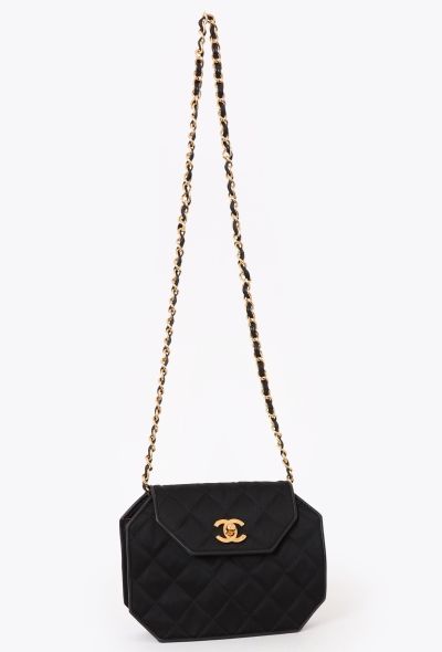 Chanel '90s Black Satin Octagon Classic Chain Bag - 2