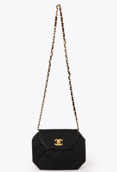 Chanel '90s Black Satin Octagon Classic Chain Bag - 1