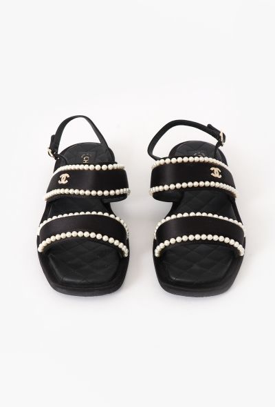 Chanel 2022 Embellished Satin 'CC' Sandals - 2