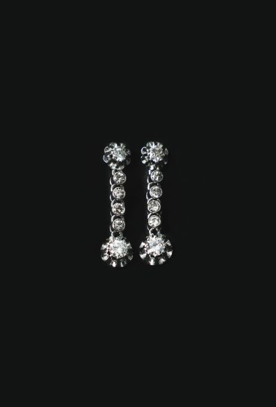 Vintage Fine Jewelry Art Deco 18k Gold and Diamond Sleeper Earrings - 2