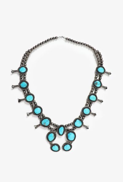World Treasures Navajo Turquoise Squash Blossom Necklace - 1