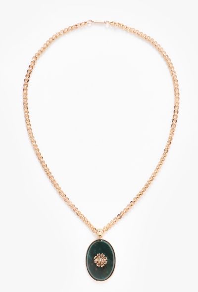 Vintage Fine Jewelry Antique 18k Yellow Gold & Jaspe Sanguin Floral Necklace - 1