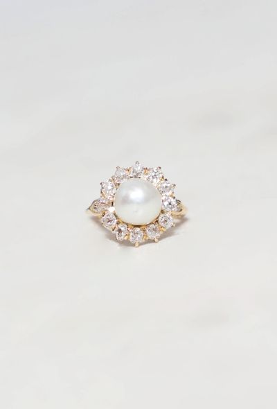 Vintage Fine Jewelry Antique 18k Gold, Fine Pearl & Diamond Daisy Ring - 2