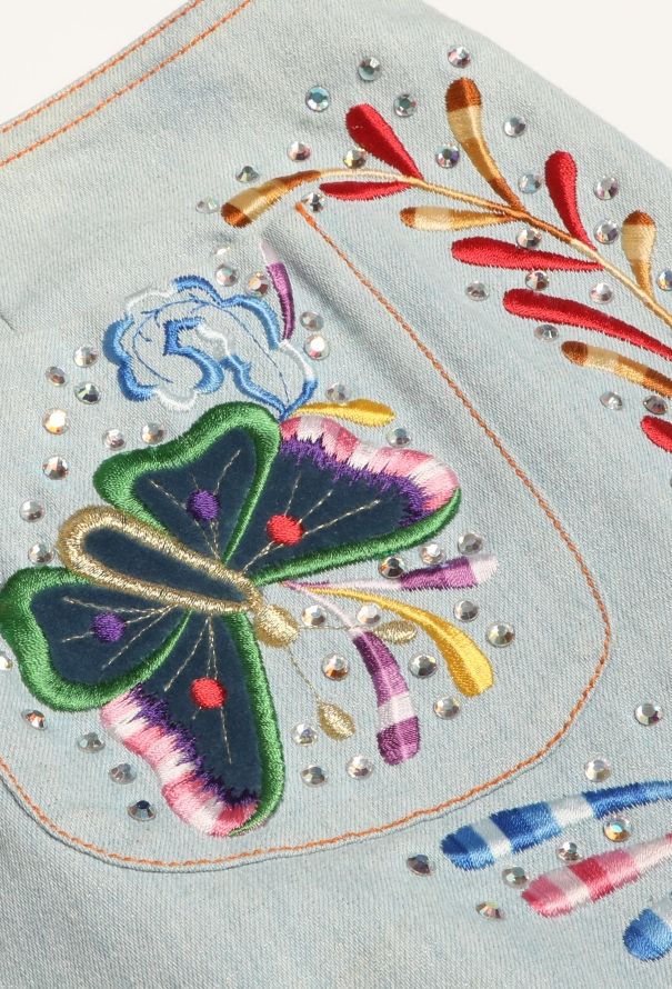 Christian Dior 2002 Butterfly Embellished Denim Skirt - 7