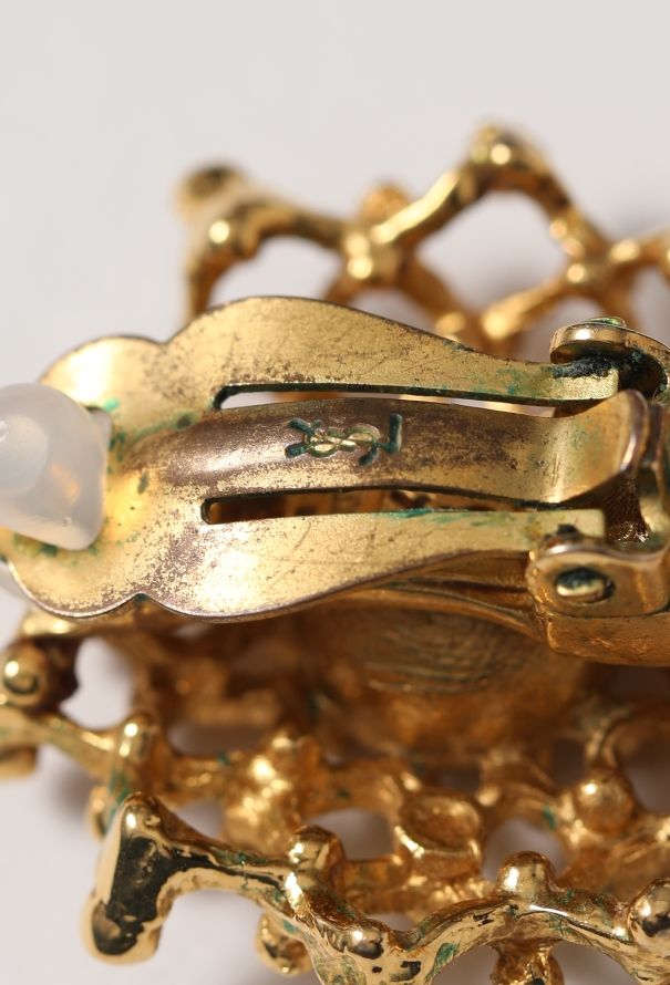 Saint Laurent Vintage Studded Heart Clip Earrings - 4