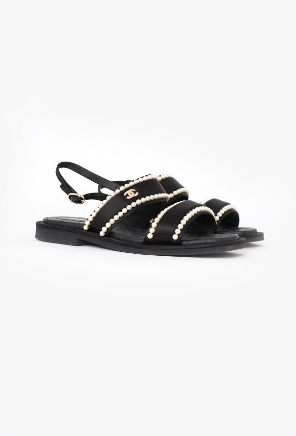 Chanel 2022 Embellished Satin 'CC' Sandals - 3