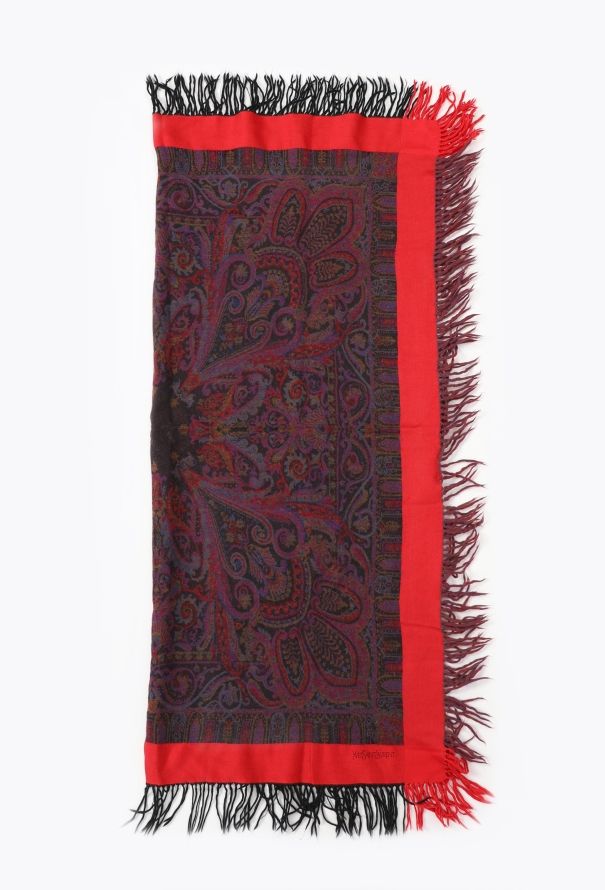 Saint Laurent Vintage Embroidered Paisley Tassel Scarf - 5