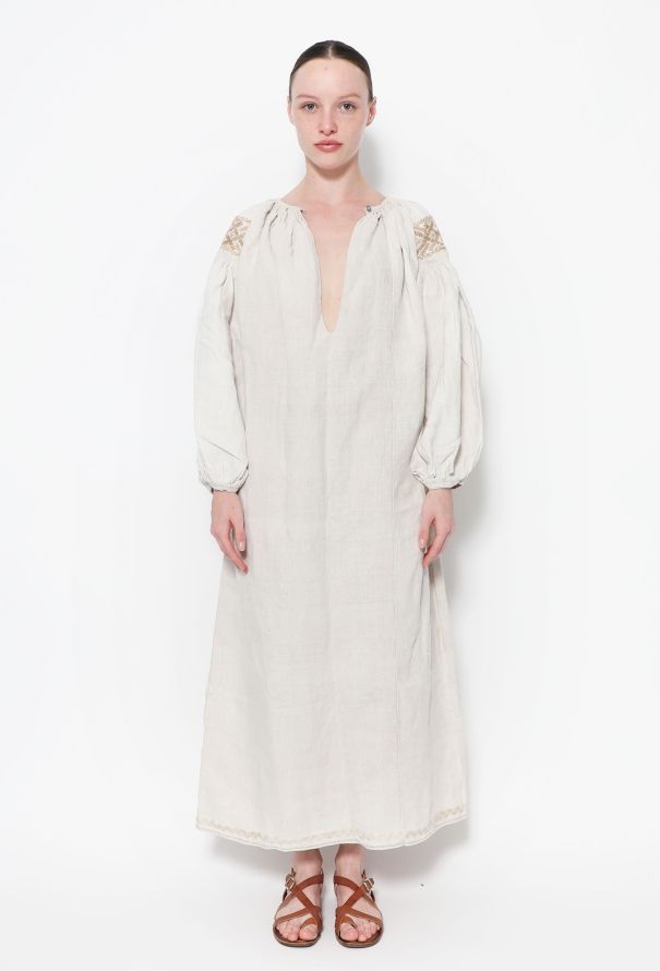 World Treasures Authentic Embroidered Linen Tunic Ivory - 1