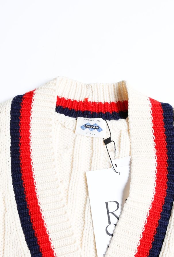 Cableknit Striped Trim Cardigan - 5