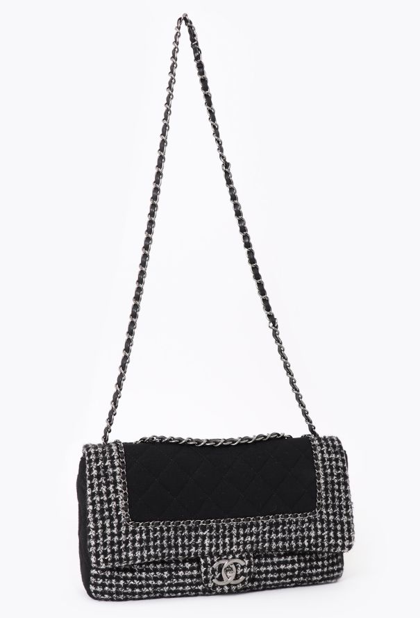 Chanel Houndstooth Tweed & Jersey Flap Bag - 3