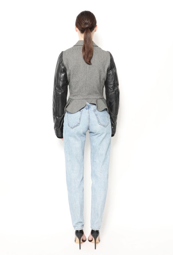 Balenciaga F/W 2002 Wool Leather Peplum Jacket - 5