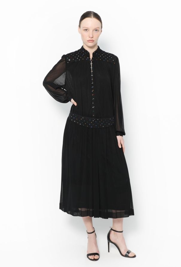 Louis Féraud '90s Embellished Chiffon Dress - 2