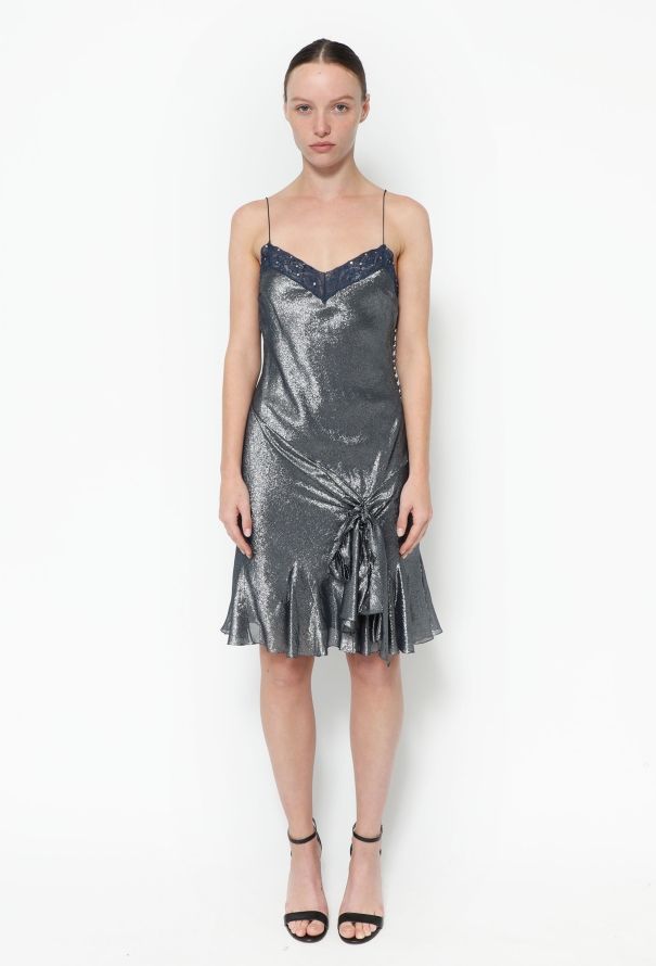 John Galliano 2004 Lamé Bias Silk Dress - 1