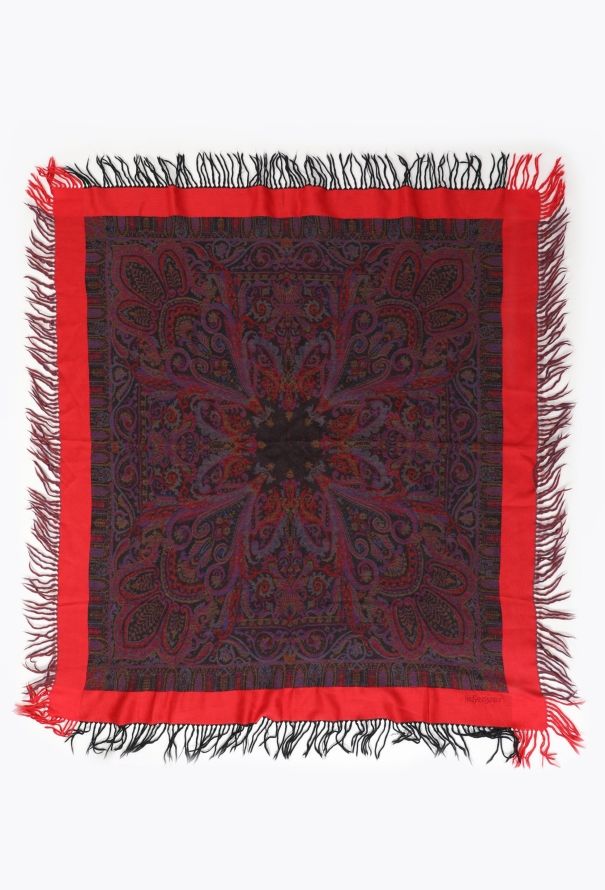 Saint Laurent Vintage Embroidered Paisley Tassel Scarf - 1