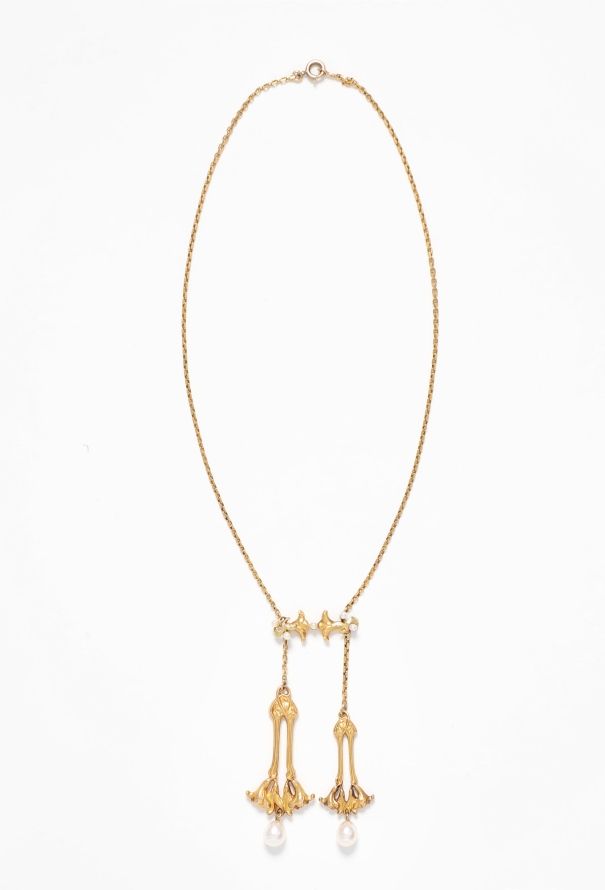 Vintage Fine Jewelry Art Nouveau 18k Yellow Gold & Pearl Necklace - 3