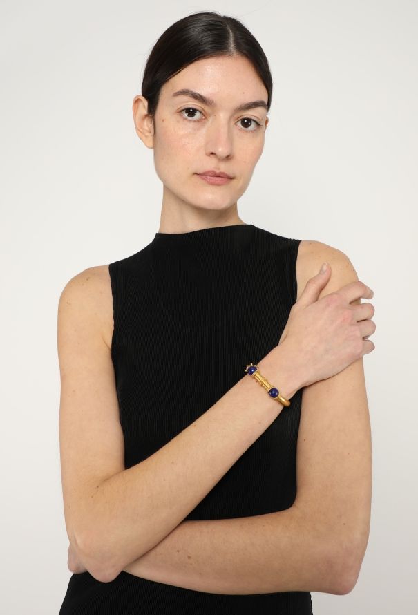 Vintage Fine Jewelry Antique 18k Yellow Gold & Lapis Lazuli Bangle - 2