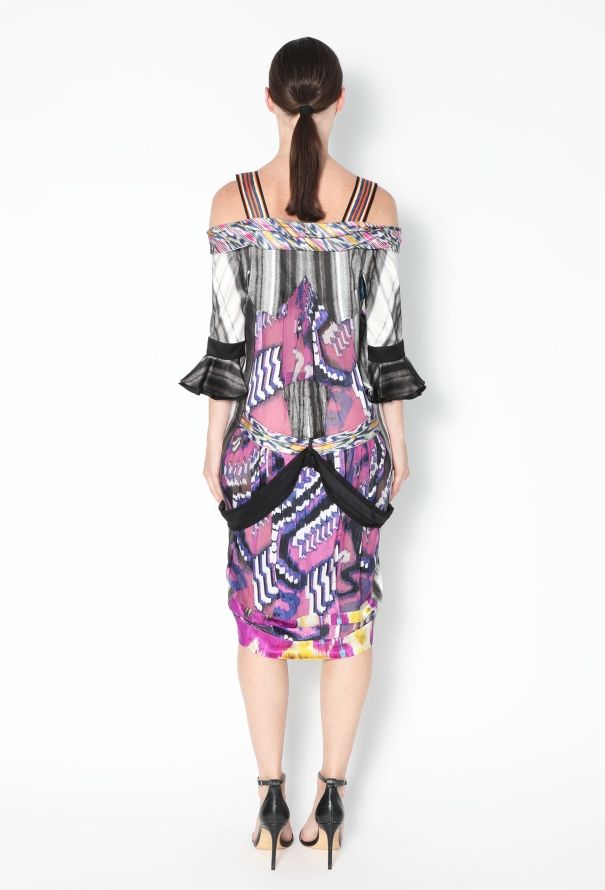 Balenciaga F/W 2007 Off-Shoulder Ikat Dress - 6