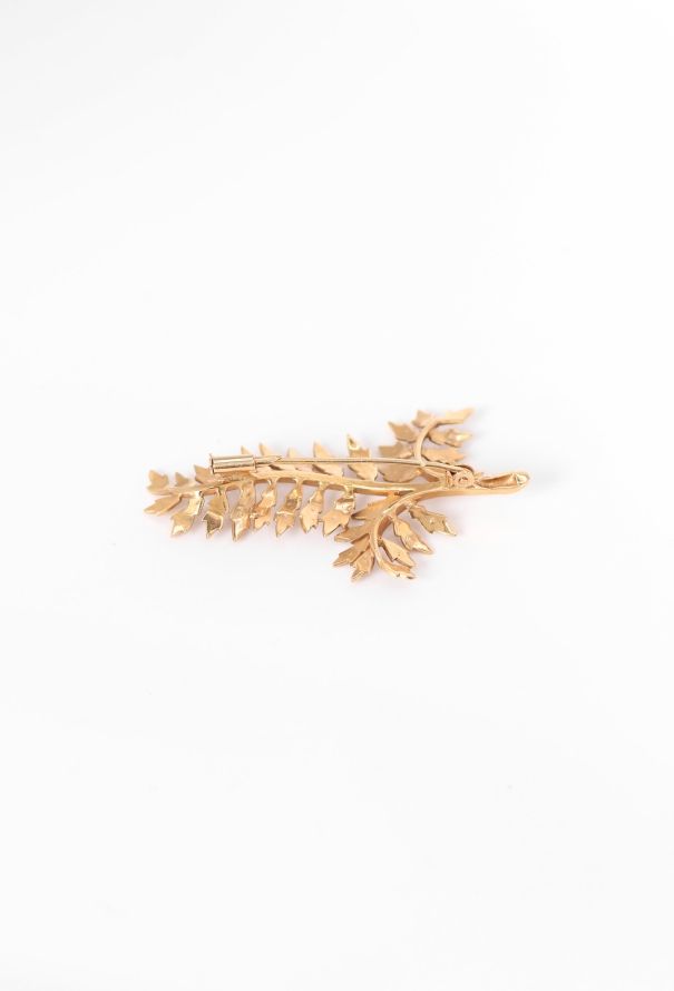 Vintage Fine Jewelry 18k Yellow Gold & Pearl Leaf Brooch - 3
