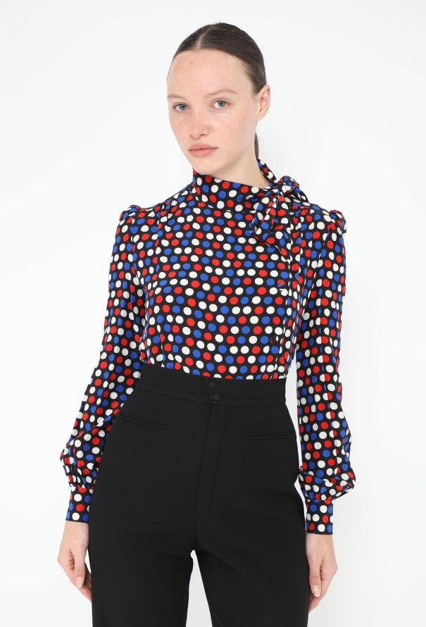 Saint Laurent 2016 Silk Polka Dot Lavallière Blouse - 1