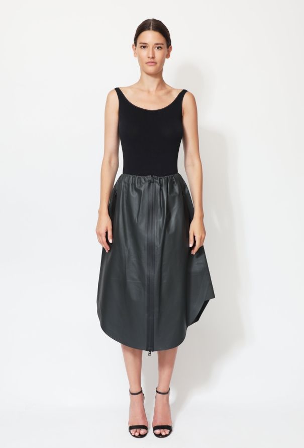 Bottega Veneta 2020 Charcoal Leather Zip Skirt - 1