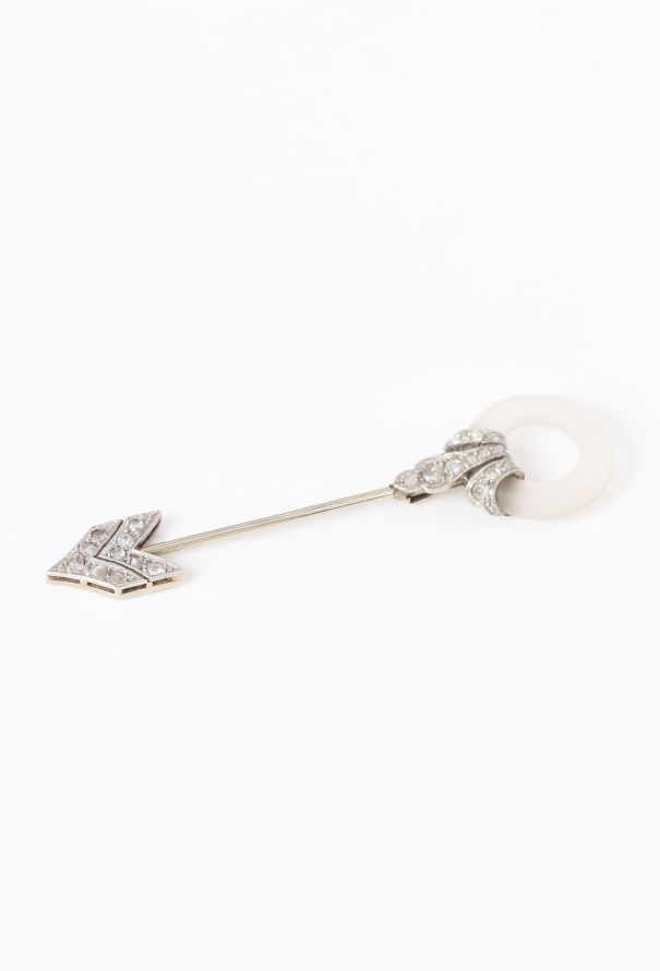 Vintage Fine Jewelry 18k White Gold & Rock Crystal Arrow Brooch - 2
