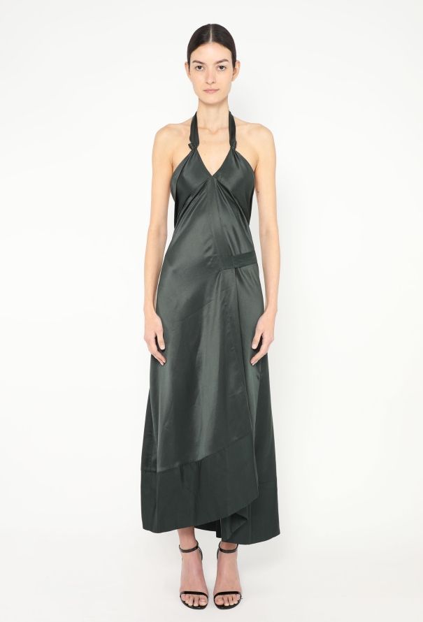 Dries Van Noten Asymmetrical Silk Halter Gown - 1