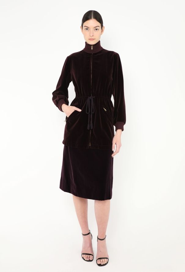 Saint Laurent RARE 1976 Velvet Bomber Jacket Ensemble - 1