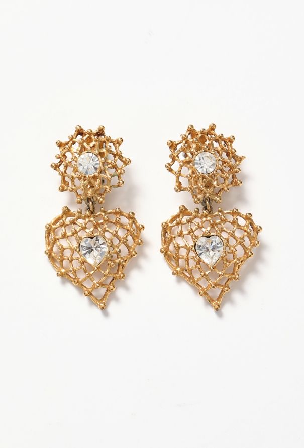 Saint Laurent Vintage Studded Heart Clip Earrings - 1