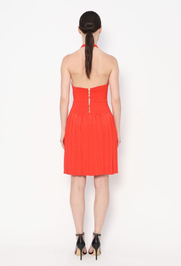 Balmain Pleated Open-Back Halter Dress - 5