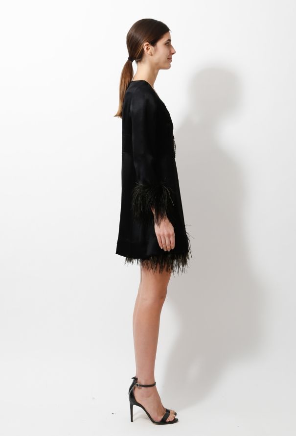 Satin Feather Trim Jacket and Dress Ensemble - 5