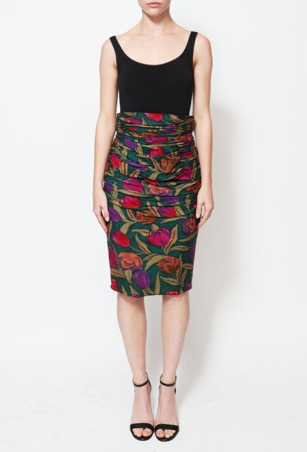 Emanuel Ungaro Vintage Ruched Floral Skirt - 2