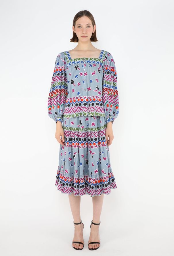 Saint Laurent 1979 Belted Printed Peasant Ensemble - 4