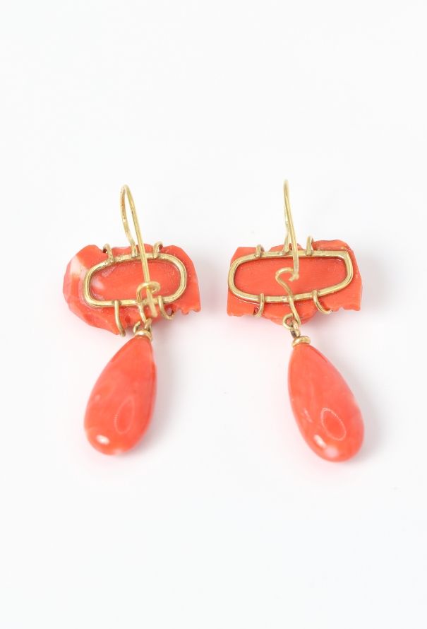 Vintage Fine Jewelry 18k Yellow Gold & Coral Angel Earrings - 6