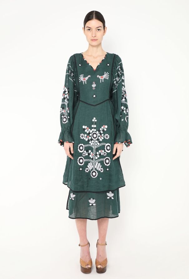 Vita Kin Belted Embroidered Linen Dress - 1