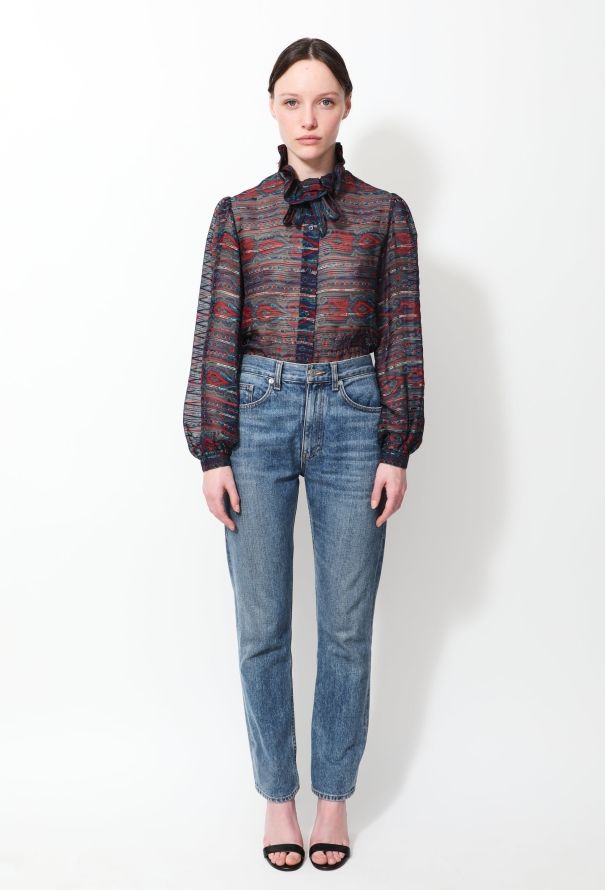 Lanvin 70s Ruffled Lavallière Silk Blouse - 1