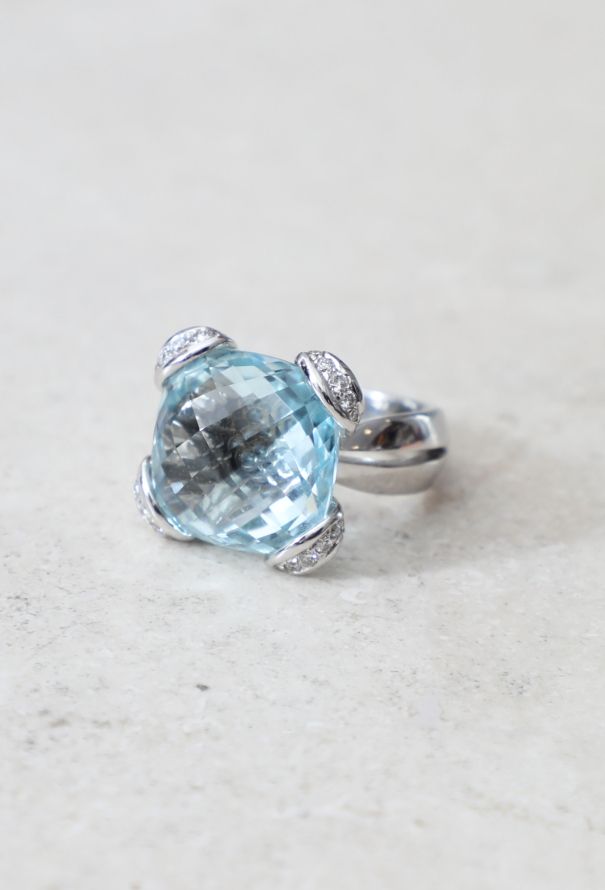 Vintage Fine Jewelry Mathon 18K Gold Aquamarine & Diamond Cocktail Ring - 1