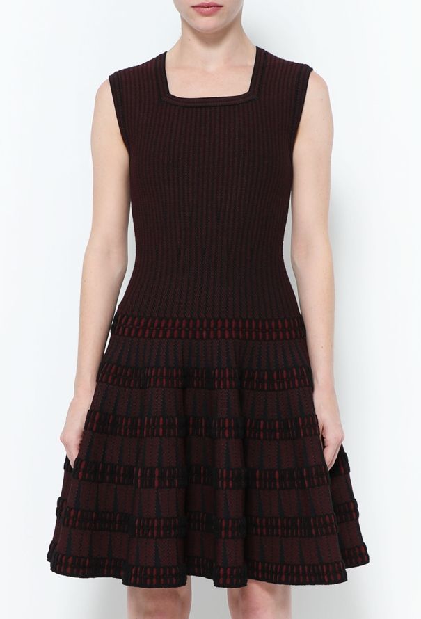 Alaïa Textured Skater Dress Burgundy red - 2