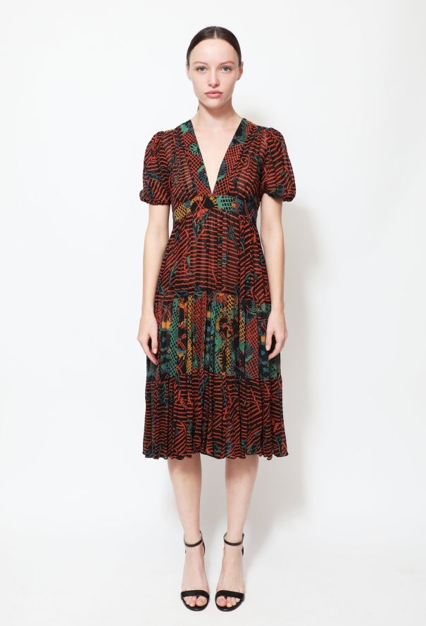 Ossie Clark RARE 1973 Abstract Crêpe Dress - 1