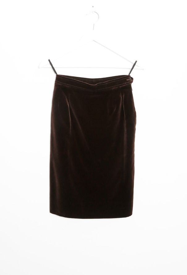 Saint Laurent Vintage Chocolate Velvet Pencil Skirt - 5
