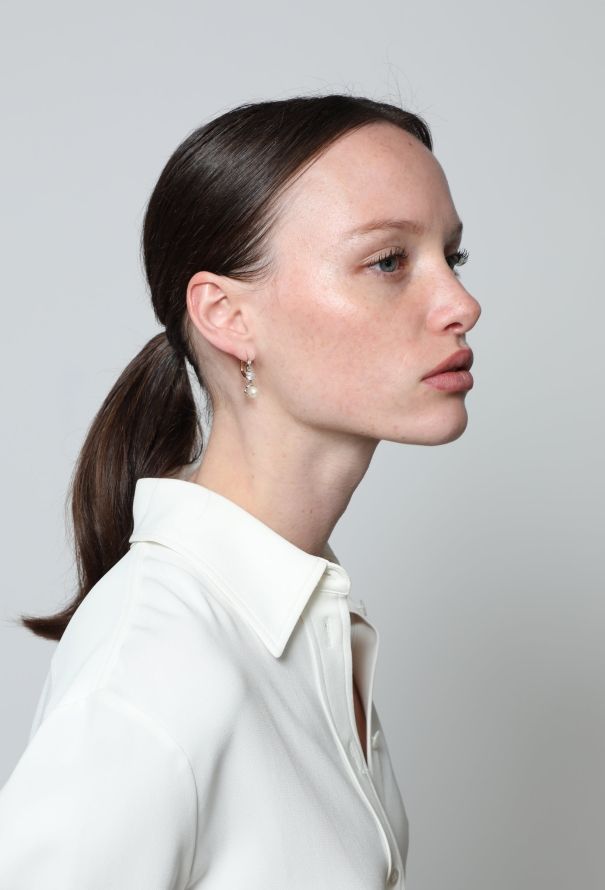 Vintage Fine Jewelry Art Deco 18k Gold Pearl & Diamond Sleeper Earrings - 2