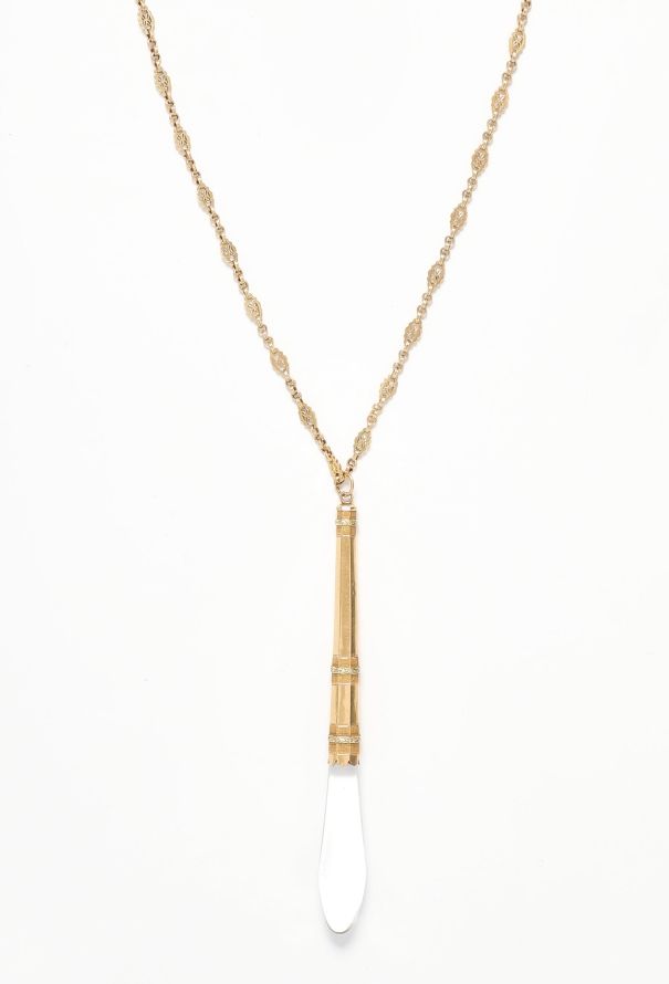 Vintage Fine Jewelry Antique 18k Yellow Gold & Glass Pendant Necklace - 2