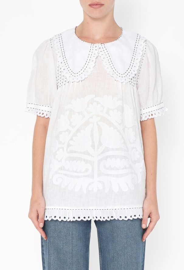 Vita Kin Embroidered Linen Eyelet Top - 1