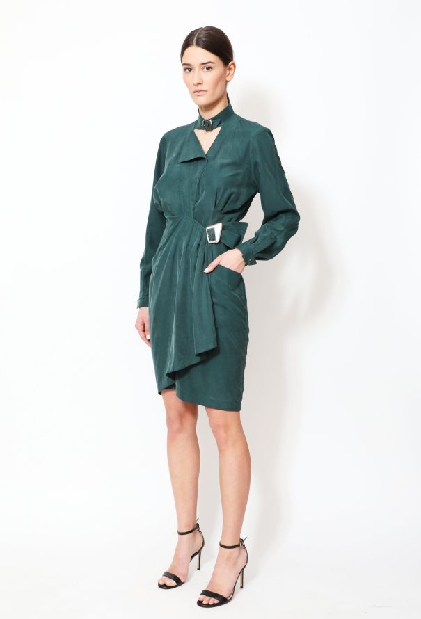 Thierry Mugler Early '90s Asymmetrical Buckled Silk Dress - 3