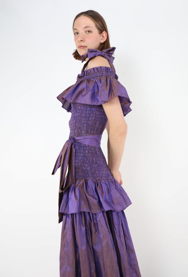 Saint Laurent 1980 Belted Ruffled Taffeta Gown - 2