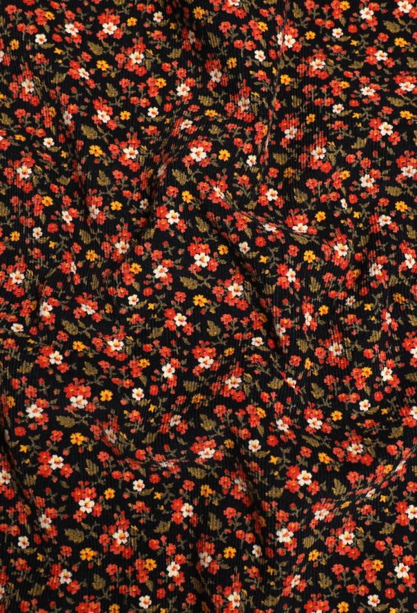 Floral Lace Trim Corduroy Dress - 5