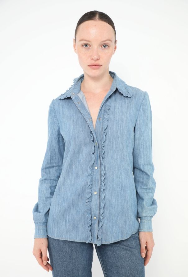 Miu Miu Ruffled Trim Denim Shirt - 2