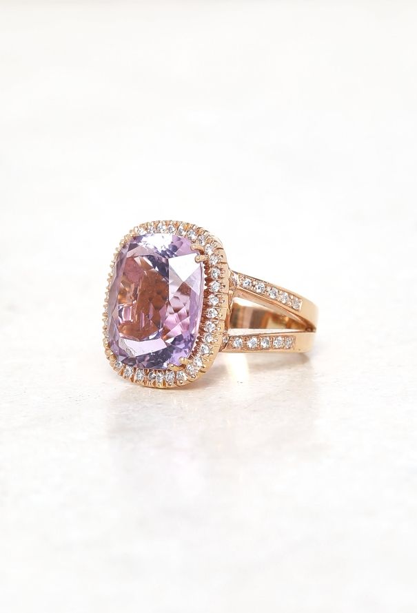 Vintage Fine Jewelry 18k Rose Gold, Diamond & Amethyst Ring - 2