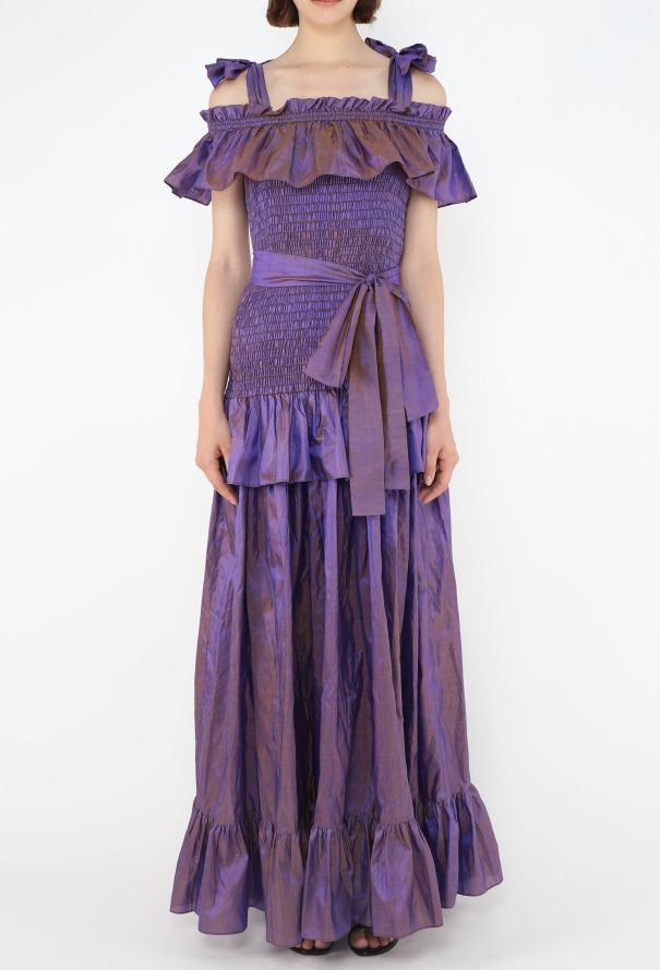 Saint Laurent 1980 Belted Ruffled Taffeta Gown - 4