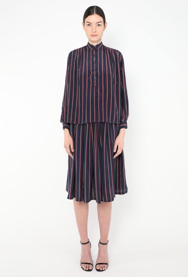 Saint Laurent 1978 Pleated Silk Striped Ensemble - 3
